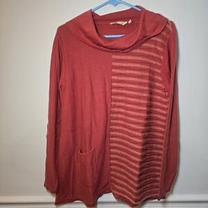 Soft Surroundings Red Cowl Neck Sweater with Stripes